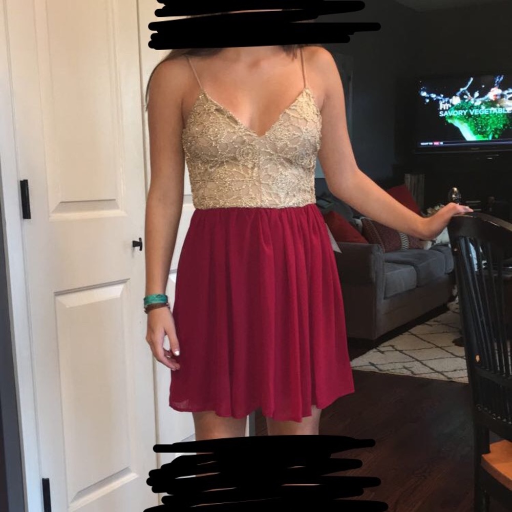 Gold and Red Homecoming Dress